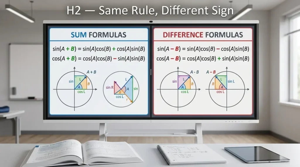Sum Formula vs Difference Formula Same Rule, Different Sign