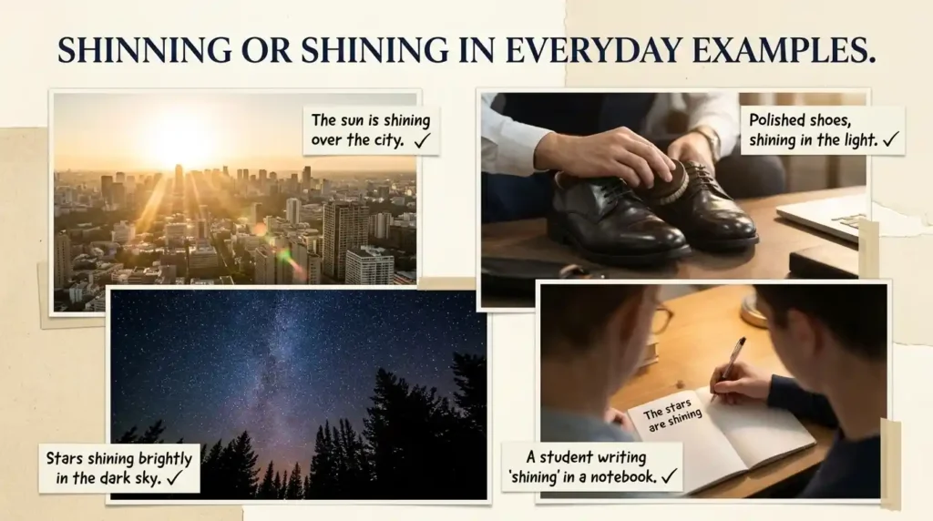 Shinning or Shining in Everyday Examples